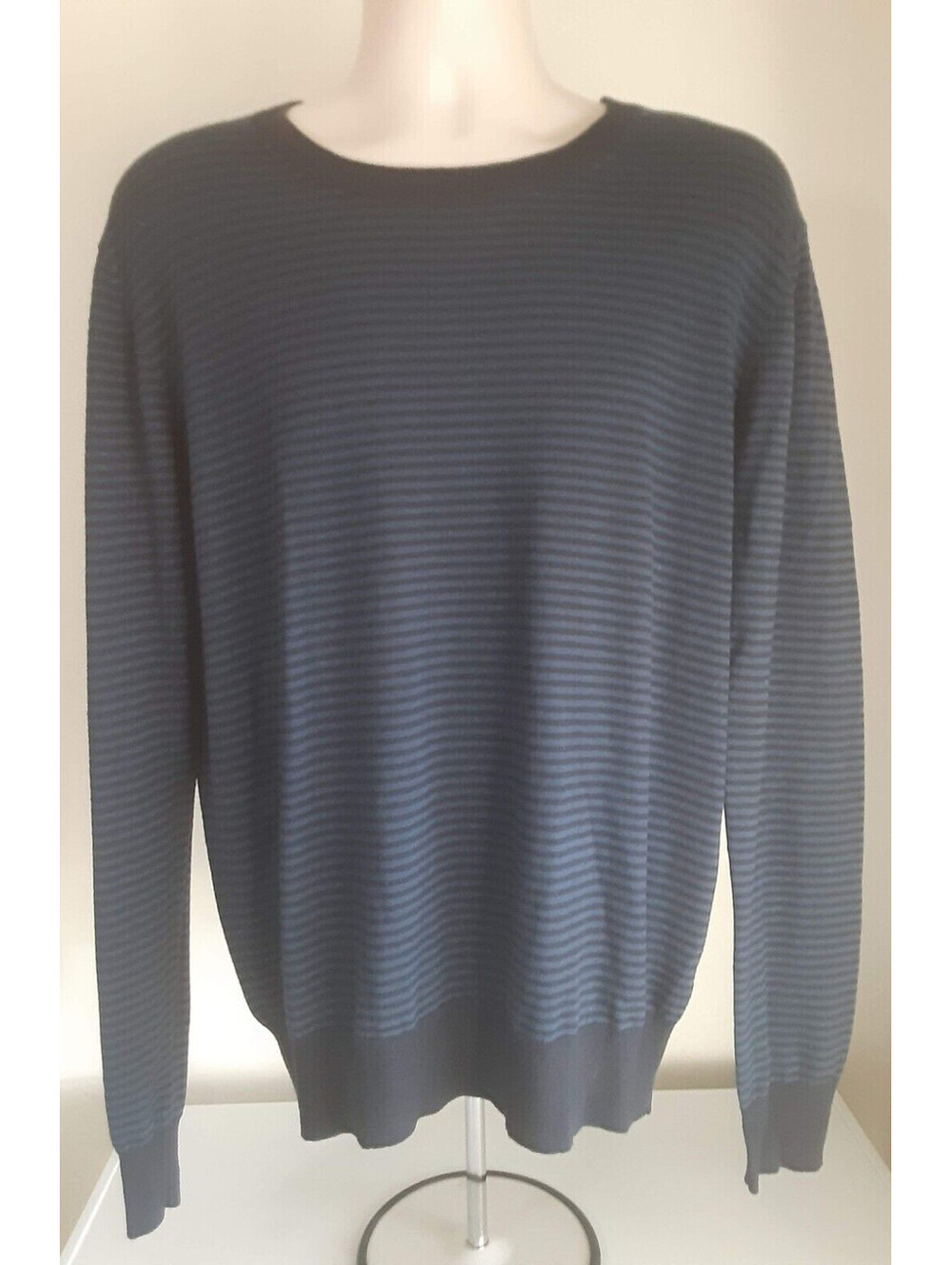 Neiman Marcus Cashmere Cotton Blend Mens Lg Crew Neck Pullover Striped Sweater